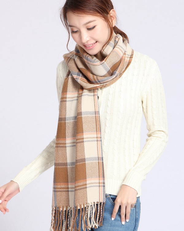 Vrouwen Kasjmier Sjaals Herfst Winter Vrouwelijke Wol Plaid Sjaal Dame Brede Roosters Lange Shawl Wrap Deken Warme Schoudermantel: Beige plaid Scarf