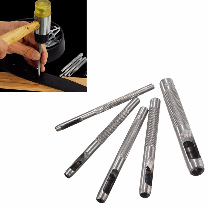 Durable 5PCS Carbon Steel Hollow Hole Punch Set Leather Hole Maker Gasket Fabric Paper Plastic Wood Hand Tool Carbon Steel