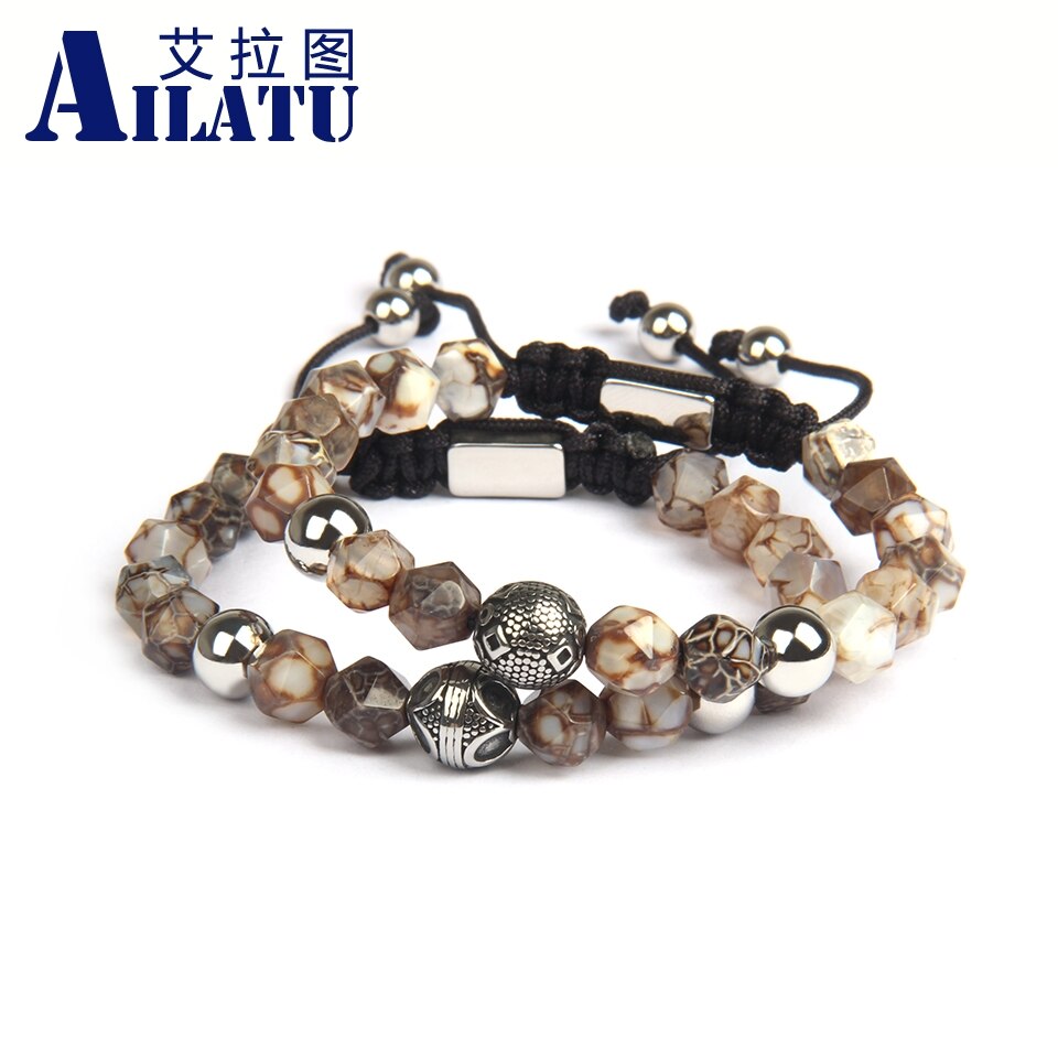 Ailatu Nuovo in Acciaio Inox Del Distanziatore Borda Il Macrame Del Braccialetto con 8 millimetri Sfaccettato Taglio di Perline di Pietra Naturale di Alta Qualità