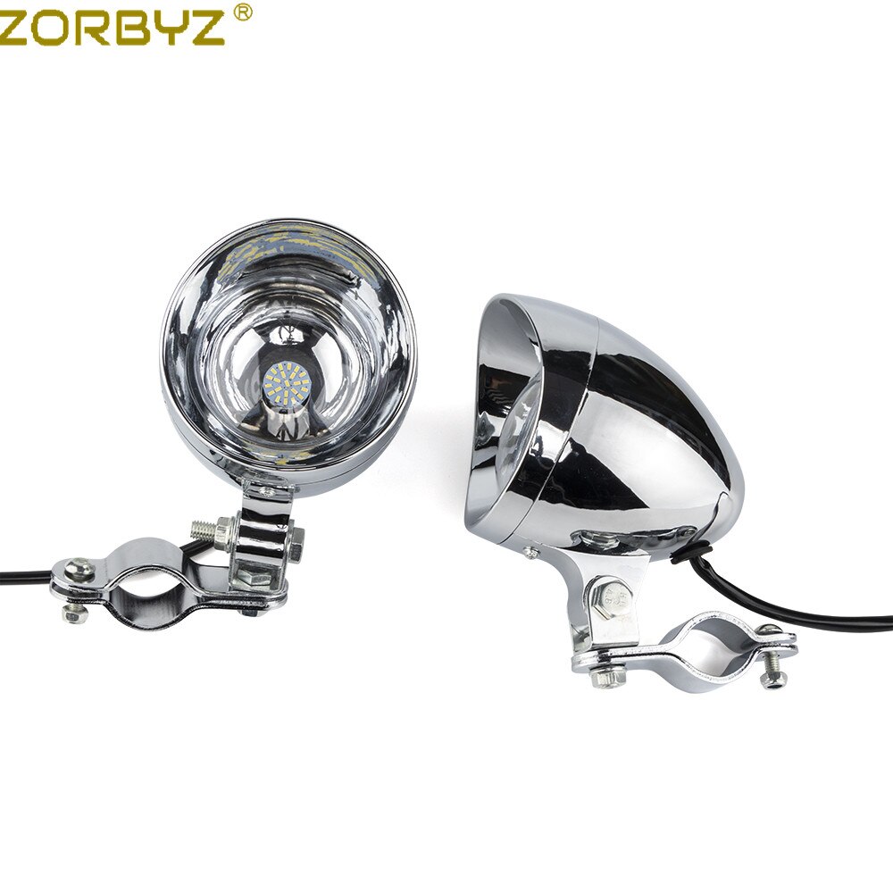 ZORBYZ – lot de feux antibrouillard LED chromés pour motos, 1 ensemble, avec Cage à roulettes, barre de support