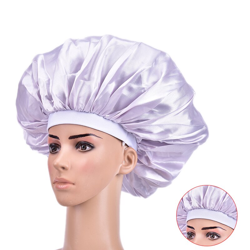 1PC Super Giant Sleep Cap Waterproof Shower Caps Female Hair Care Large Satin Silk Bonnet Luxurious Fabric Sleep Cap
