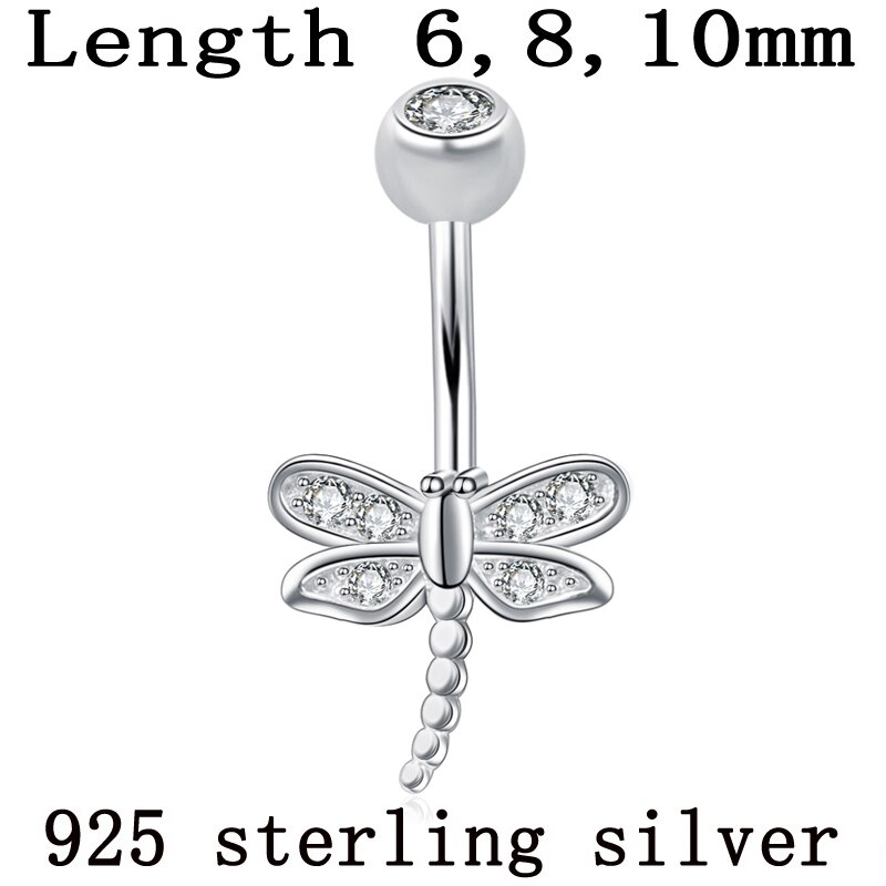 Bijoux de corps en argent sterling 925 S925, anneau de bouton de ventre non allergique libellule d&#39;insecte, broche de 6 8 10 mm pour femmes