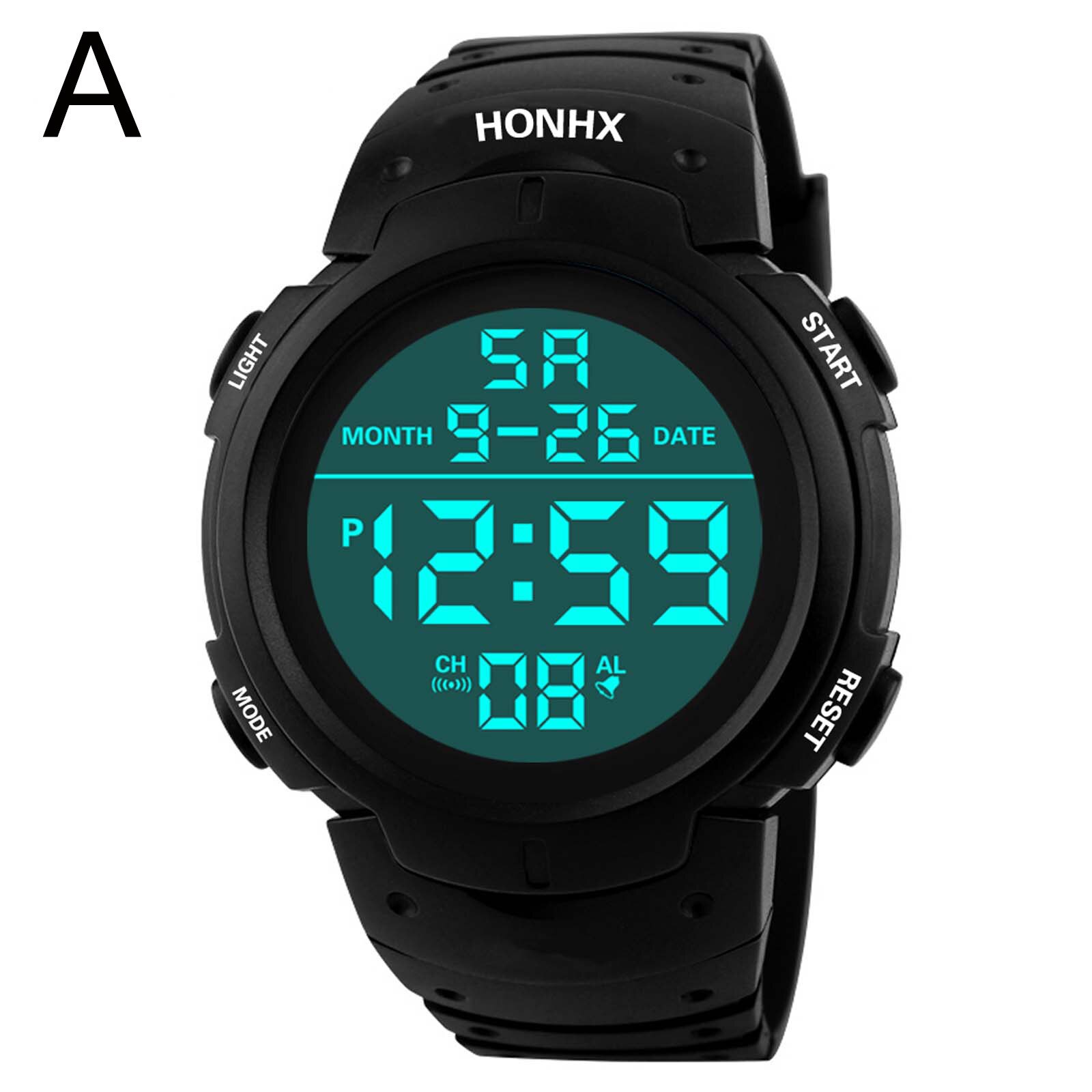 Sports Watches 50M Waterproof LED Digital Watch for Men Resin Dial PU Strap Clock Relogio Masculino Digital Watch: A