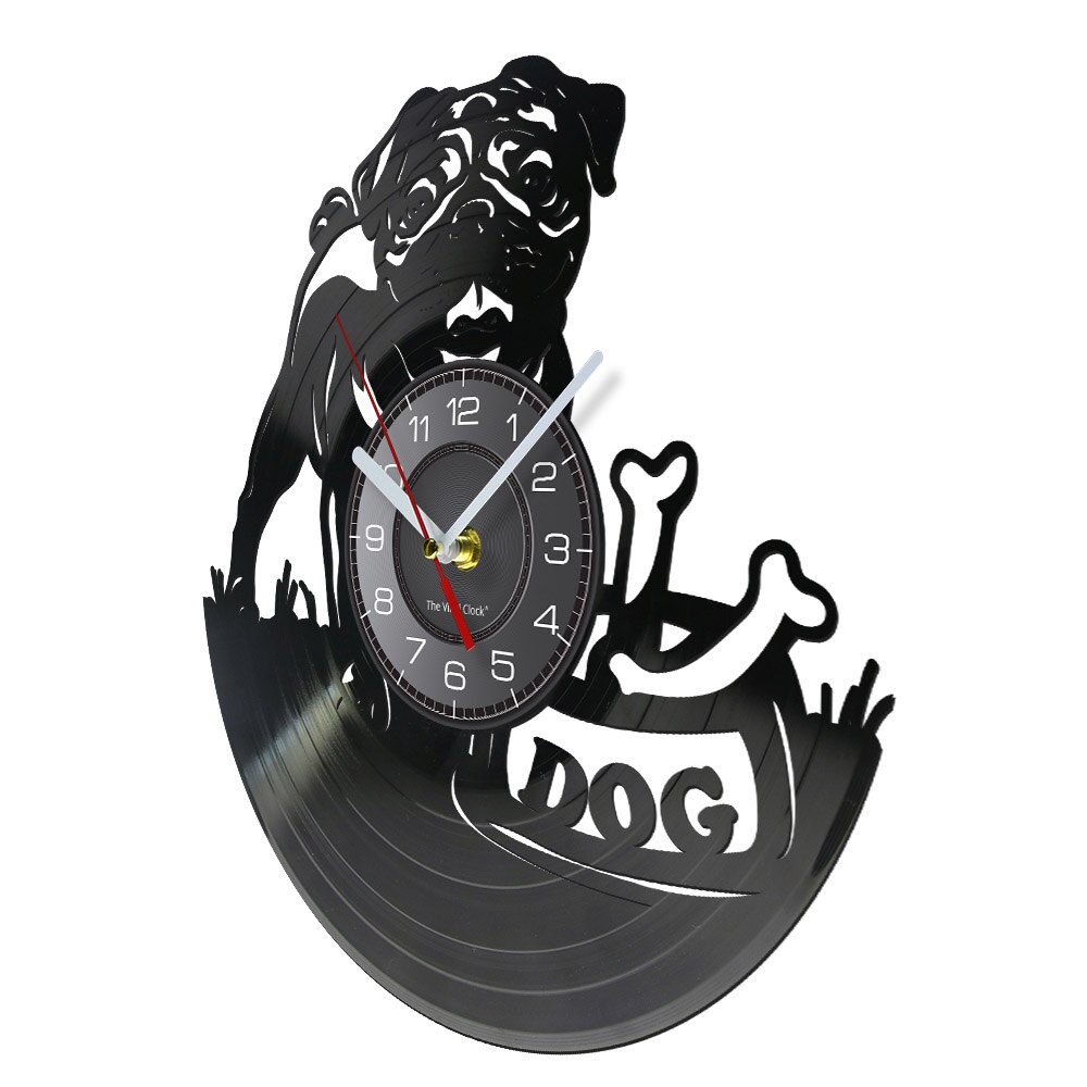 Mops hund veggklokke vintage valp veggkunst barn rom veggdekor vinyl plate klokke britisk bulldog klokke hunderaser hundeelsker