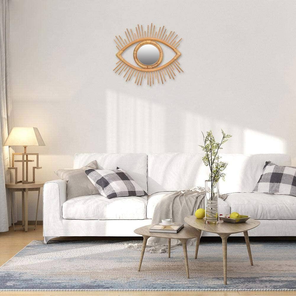 Øjenformet dekorativ spejlramme rattan innovativ kunstindretning makeup spejl dressing badeværelse væghængende spejlramme håndværk