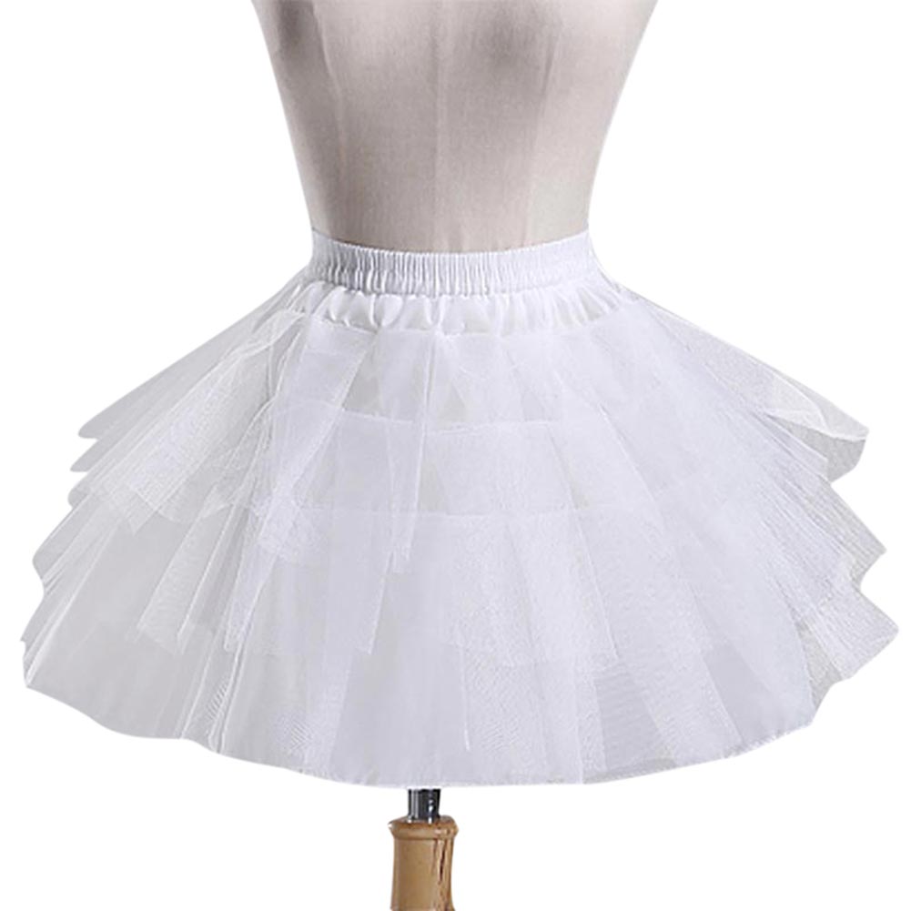 Mode Meisjes Prinses Rok Effen Kleur Elastische Taille Bruidsmeisje Bruiloft 4 Layer Onderrok Meisje Tutu Mesh Rokken NSV7: WHITE