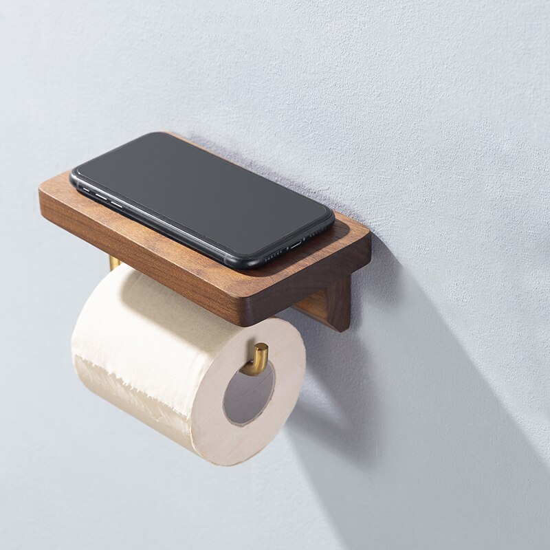 Messing Papier Rolhouder Toiletpapier Handdoek Houder Wc Massief Houten Retro Pastorale Stijl Toiletpapier Rack Papieren Handdoek Opslag