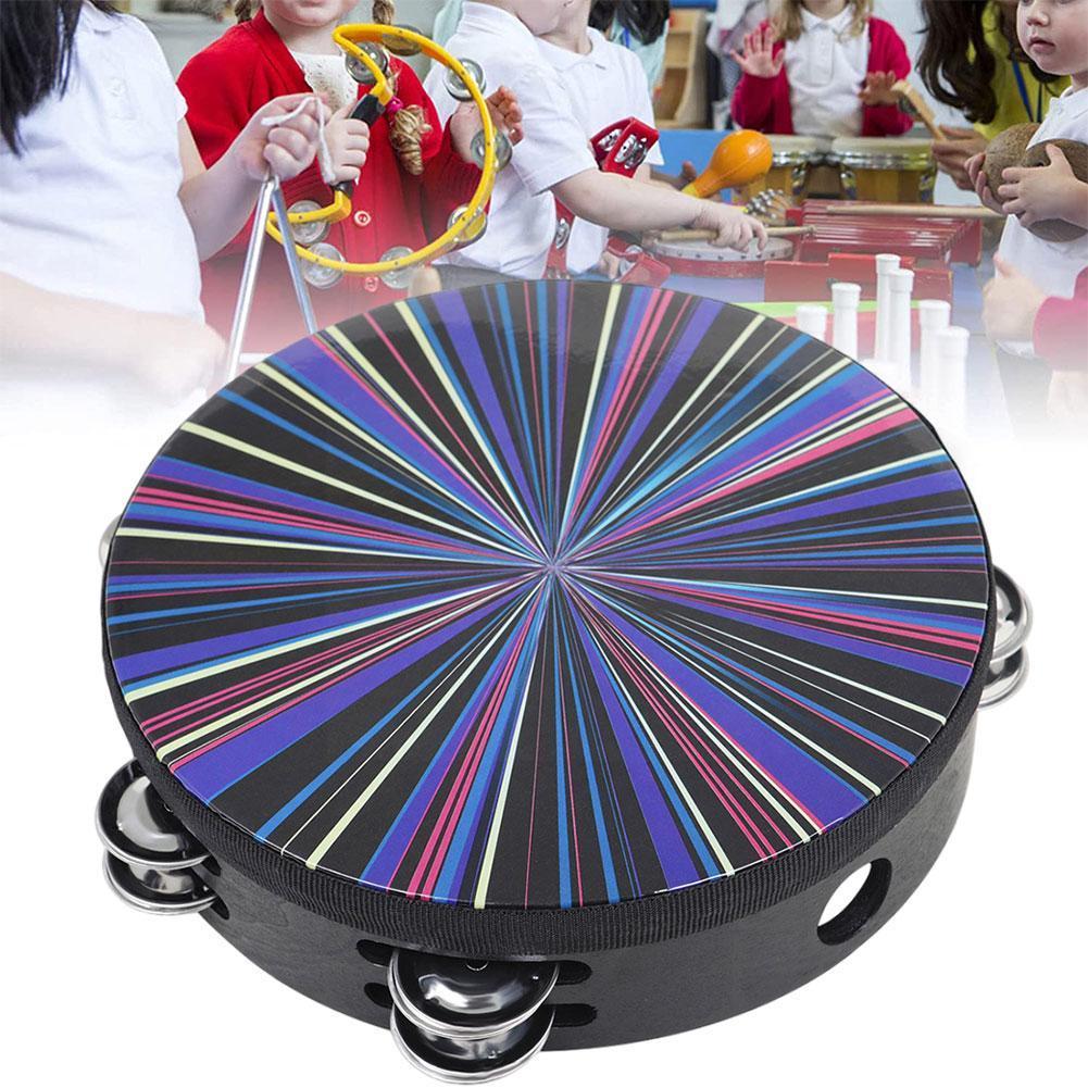 8 cal podwójnie wiersz grzechotka Orff perkusja kolorowy Handheld bęben dzwon edukacyjny instrument dla Ktv impreza 3 kolor J0a2