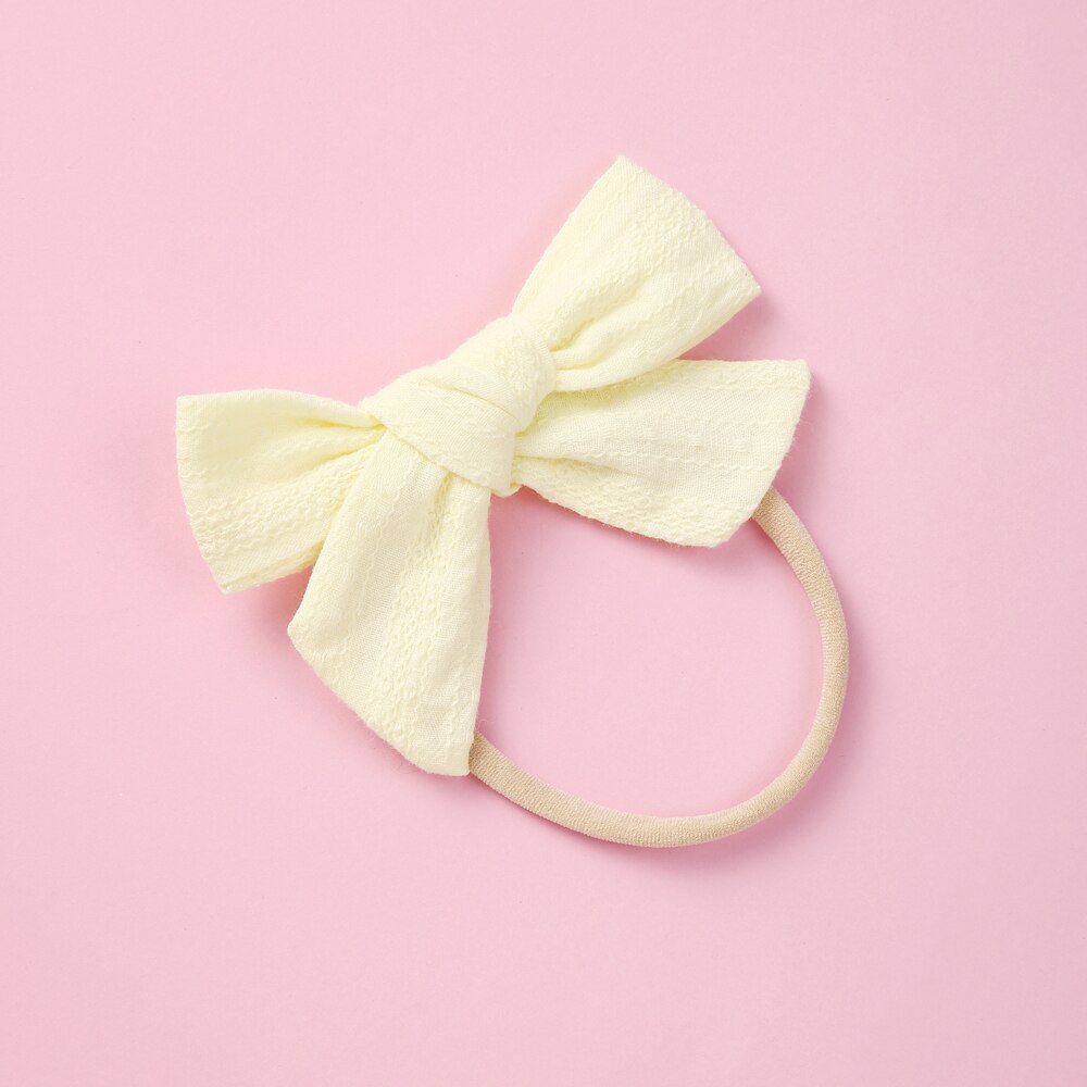 12 Stks/partij Hand Gebonden Stof Boog Hoofdband Zachte Nylon Hoofdband Pinweel Bows Schoolmeisje Haarelastiekjes 6 Kleuren
