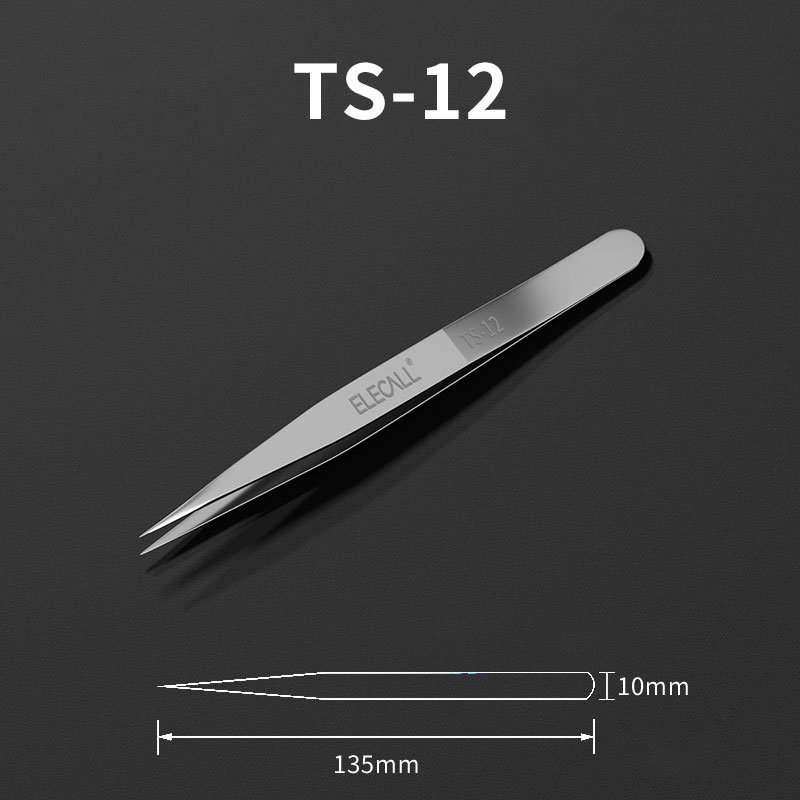 Anti-static Tweezer ESD Stainless Steel Tweezers Maintenance Tools Industrial Precision Curved Straight Tweezers DIY: TS-12