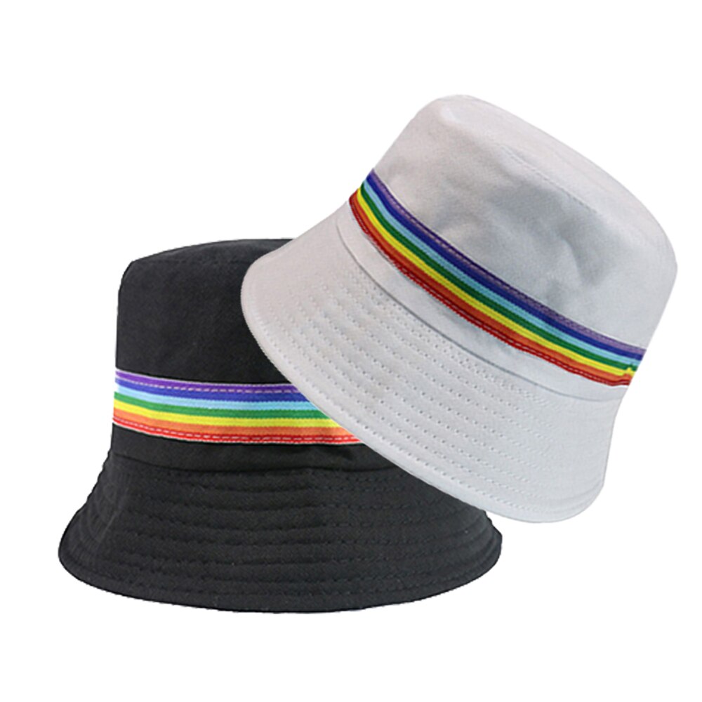 Fisherman hat lovers bob hat sommar solkeps klassisk svart vit regnbåge bucket hatt för kvinnor man