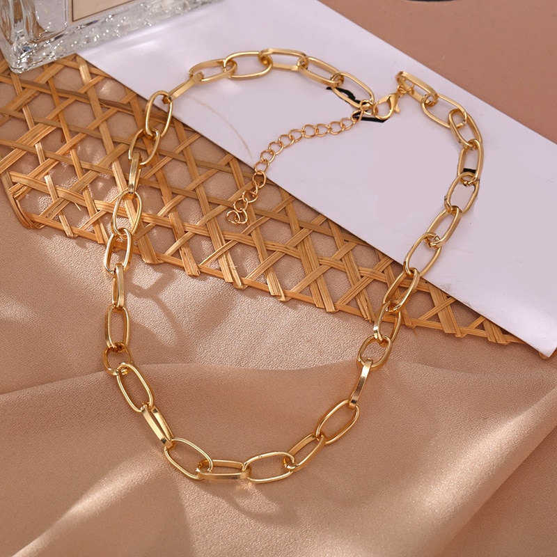 Gold Chain Necklace Chokers For Women Geometric Pendant Thick Chain Necklace Punk Style Mixed Linked Chain Party Jewelry