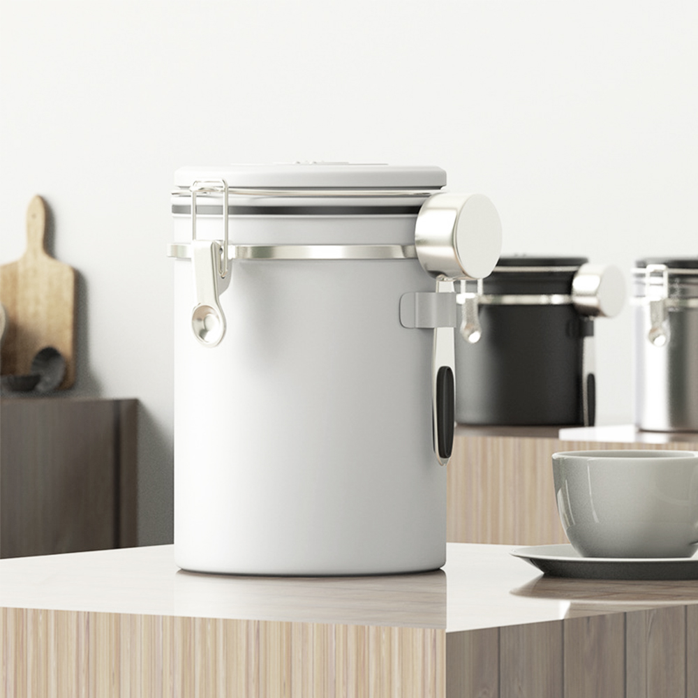 Coffee bean sealed tank 304 stainless steel exhaust valve sealed storage tank with spoon dried fruit preservation tank