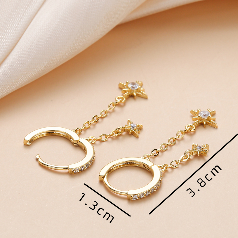 Dames oorbellen met sterren, kubieke zirkonia steentjes, verguld, creooloorbellen, trendy schattige meisjes sieraden, tessel oorbellen.