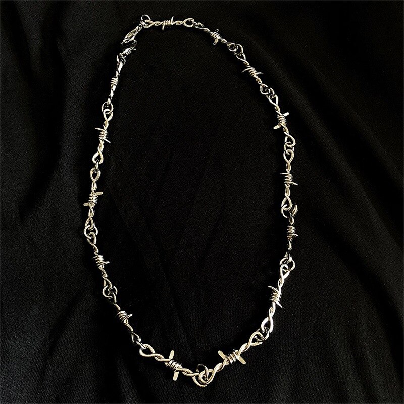 Men and Women Street Silver Color Thorns Bramble Necklace Hip Hop Titanium Steel Choker Necklace Ins Trendy
