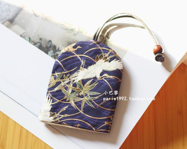 Handgemaakte vrouwen canvas trekkoord Sleutelhouder autosleutel protector Meisje Leuke key case Auto Sleutelhouder: Blue gold crane