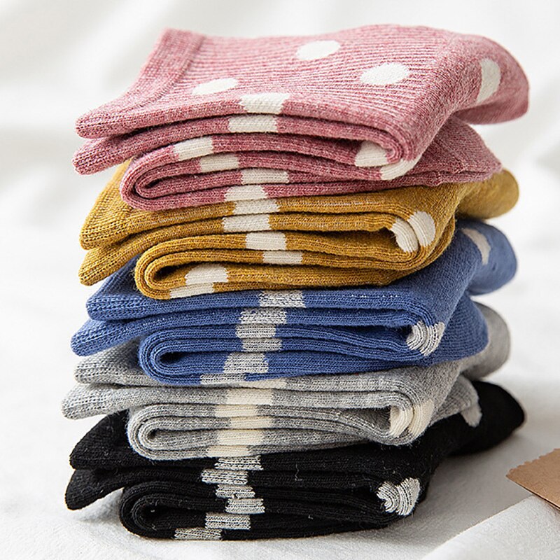 Vrouwen Leuke Dot Print Sokken Mooie Vrouwelijke Katoen Midden Buis Losse Retro Casual Polka Dot Sokken Japanse Kawaii Sokken