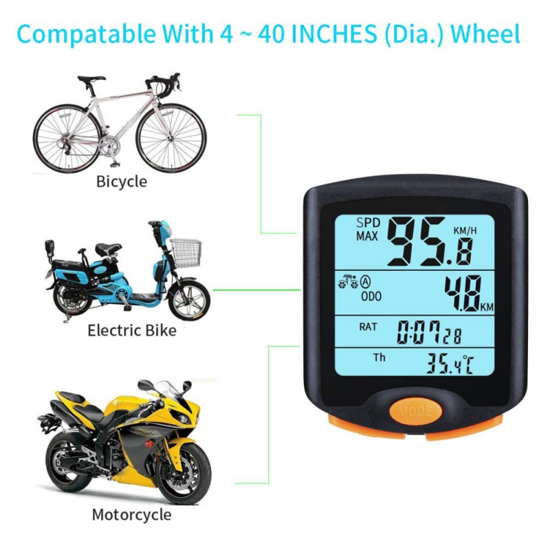 Cykel computer cykel speedometer cykel kilometertæller fart alarm stopur multifunktion vandtæt 4 linjers display lcd