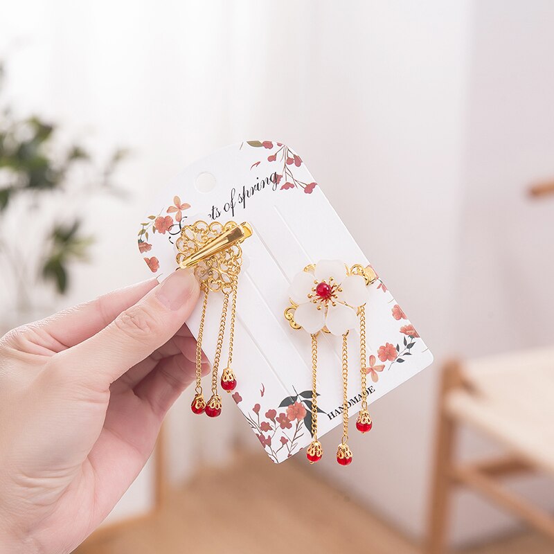 2 stuks antieke chinese haarspelden voor meisjes, bloemen, haarkam, clip, kwastje, haarspelden, kinderhoofddeksels, haaraccessoires