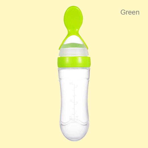 Beeshum 90ml Baby Squeezing Feeding Spoon Safety Silicone Training Baby Bottle Spoon Infant Cereal Food feed Spoon baby gadgets: green round bottom