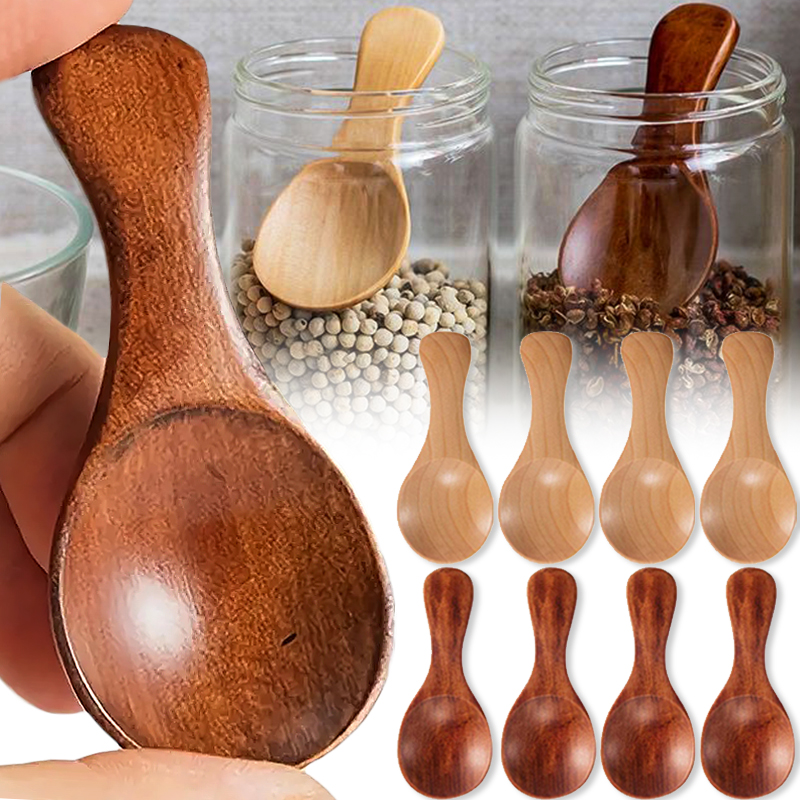 Mini cucharas de madera para cocina, cuchara para condimentos de especias, café, té, azúcar, cucharaditas, mango corto, vajilla para el hogar, 8/1 Uds.