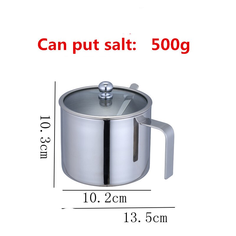 304 Stainless Steel Seasoning Box With Spoon Seasoning box Cans Salt Pepper Box Tank spice jar sugar bowl with spoon: 10.3xH13.5cm