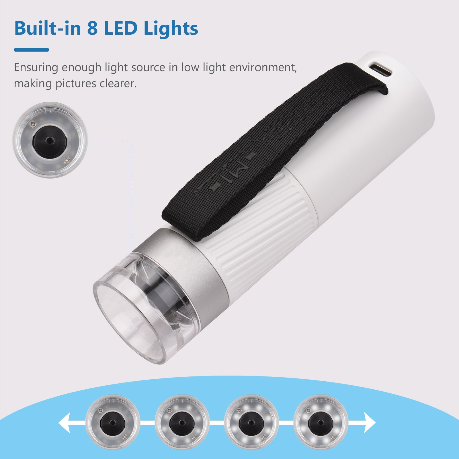 1000X WiFi Electronic Microscope Handheld Digital Magnifier with 8PCS Lamp Beads for Smartphone Laptop Insect Plant Observation