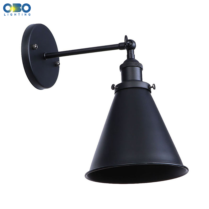 årgang vegglampe jern svart lampeskjerm  e27 ledet-pærer til stue arbeidsrom/soverom/nattbord dårlig innendørs vegglampe retro