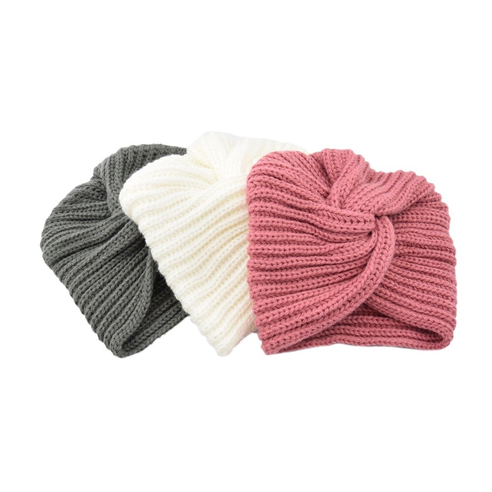 noeud Bandanas Turban automne hiver tricot Turban casquette solide Center croix femmes cheveux écharpes