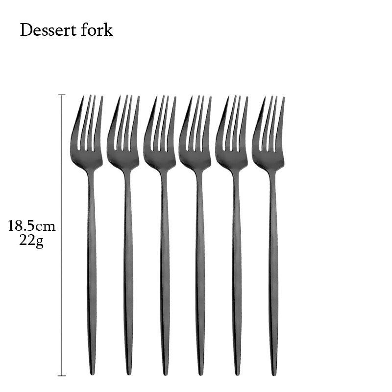 Knife Dessert Fork Long Handle Spoon Chopsticks Dinnerware Stainless Steel Black Flatware Cutlery Set Tableware Silverware Set: Dessert fork 6p