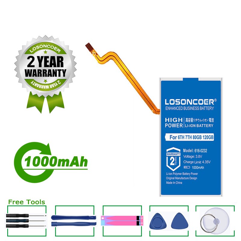 Batería delgada para ipod 5 Gen, 616-0232, 616-0230, 616-0227, 1000mAh, 616-0229, para Apple ipod Classic Gen 5th 6th 7th, 80GB, 120GB, 160GB