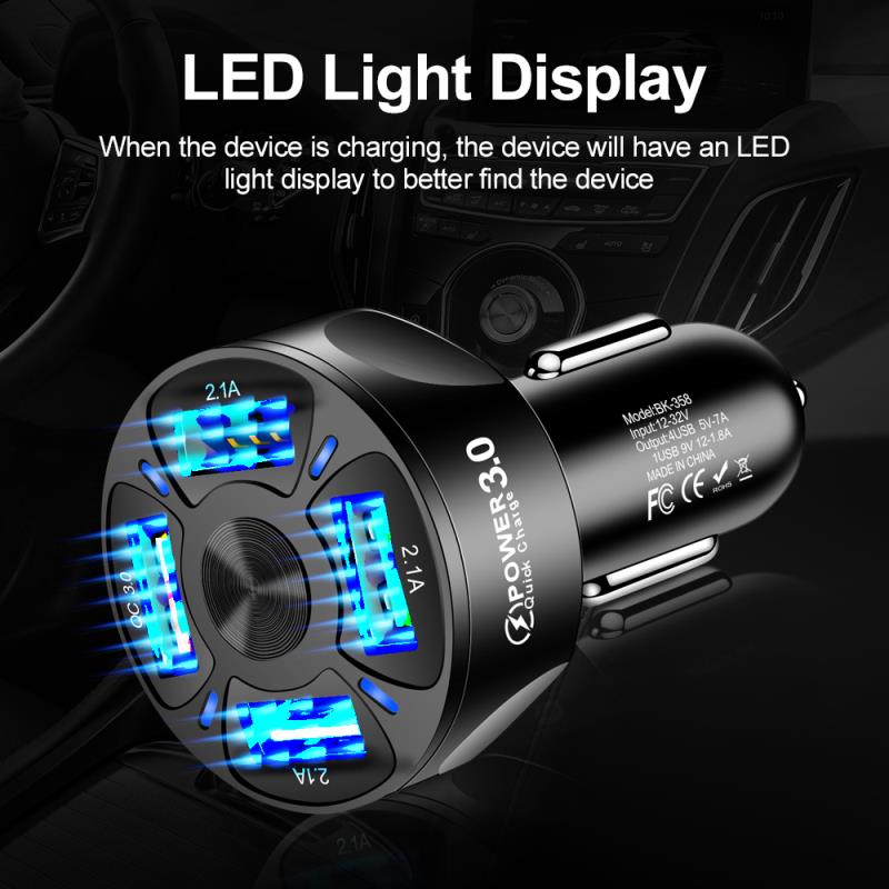 Universelles kfz-ladegerät mit schnellladefunktion 4 3.0 usb-anschlüsse) für iphone 12, 11 pro max, samsung und huawei