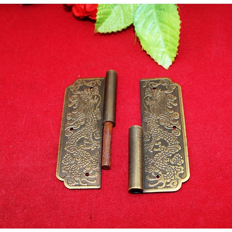 Brass Dragon Carved Hinge Decor Door Hinges Wooden Jewelry Box Hinge Fittings for Furniture Hardware+Screw,80*60mm,1PC