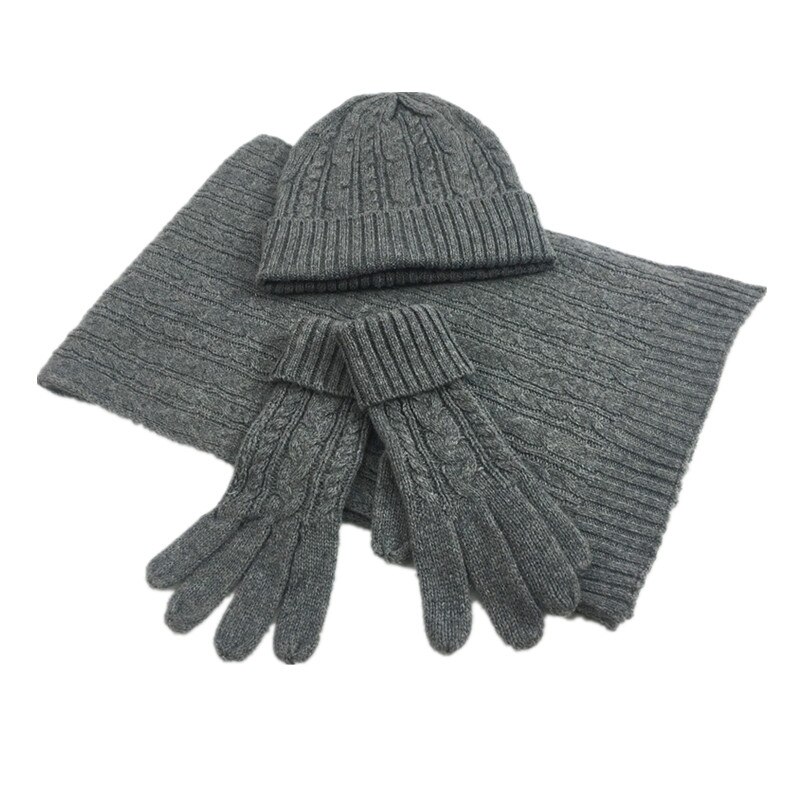 3 pcs Set Winter Knitted Hat Scarf Gloves for Women Beanie Ladies Knitted Scarves Women Winter Clothing Accessories Suit