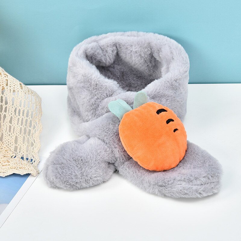 Unisexe printemps hiver enfants mignon fausse fourrure fruits lapin en plein air garder au cou écharpe bébé garçons filles doux foulards pour les enfants: Carrot gray