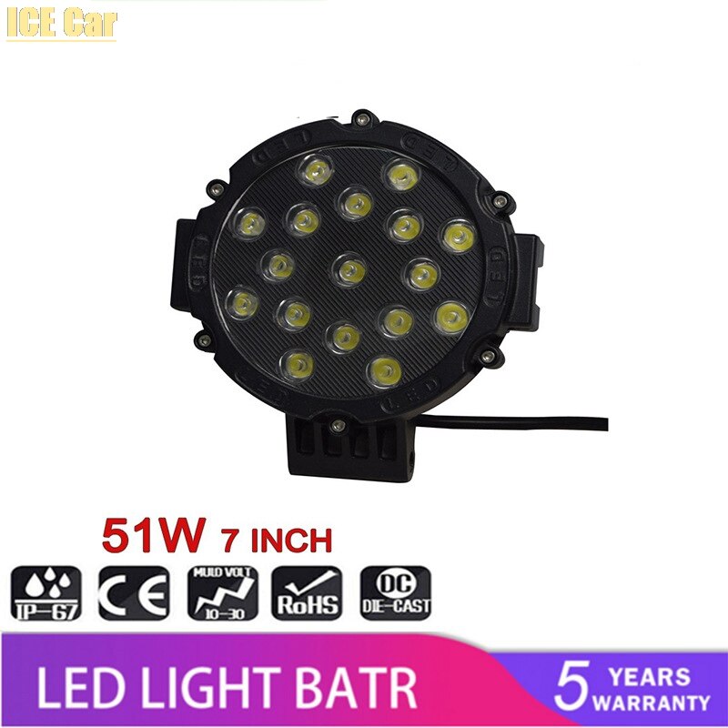 JEEP 51W LED Work Light Working SPOT/FLOOD Driving Light BAR for OFF Road UTE 12V 24V 4x4 4WD Boat SUV TRUCK Spoot / Flood LED