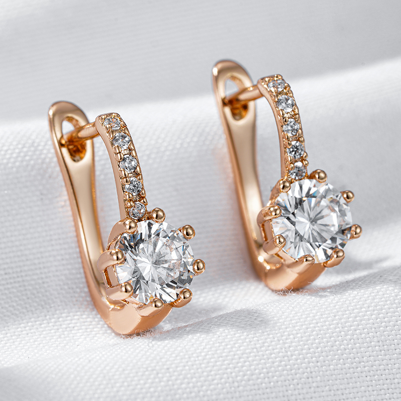 Kinel Simple 585 Color oro rosa pendientes de boda nupcial circón Natural brillante joyería fina diaria de mujer