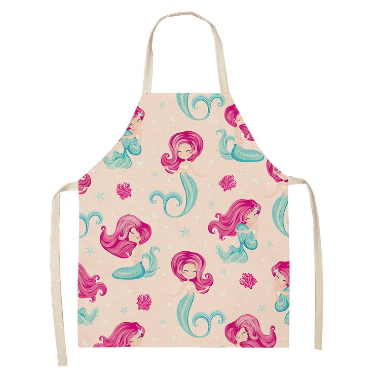 kid apron Kawaii Girl Mermaid Printed Sleeveless Aprons Kitchen Women Cotton Linen Pinafore Home Cooking Baking Waist Bib: 8 / 38x47cm
