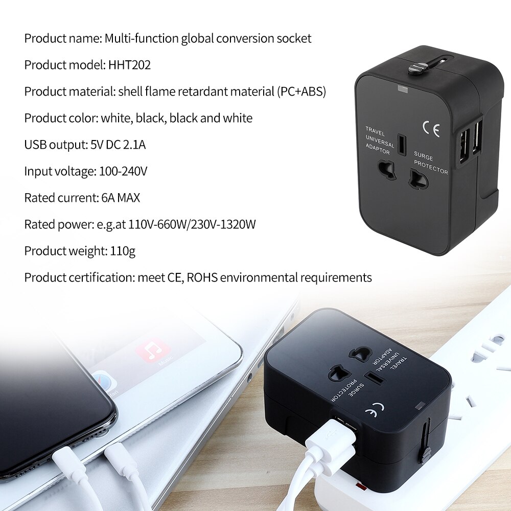 Universal Travel Adapter Double USB 2.1A Portable Global Conversion Plug Adapter Charger For UK/EU/AU/ Plug Sockets Converter