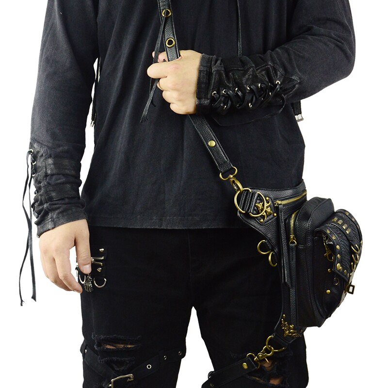 Middeleeuwse Steampunk Dijbeen Tas - Bruine Lederen Motorfiets Riem Tas - Vintage Heuptas Met Verstelbare Riemen