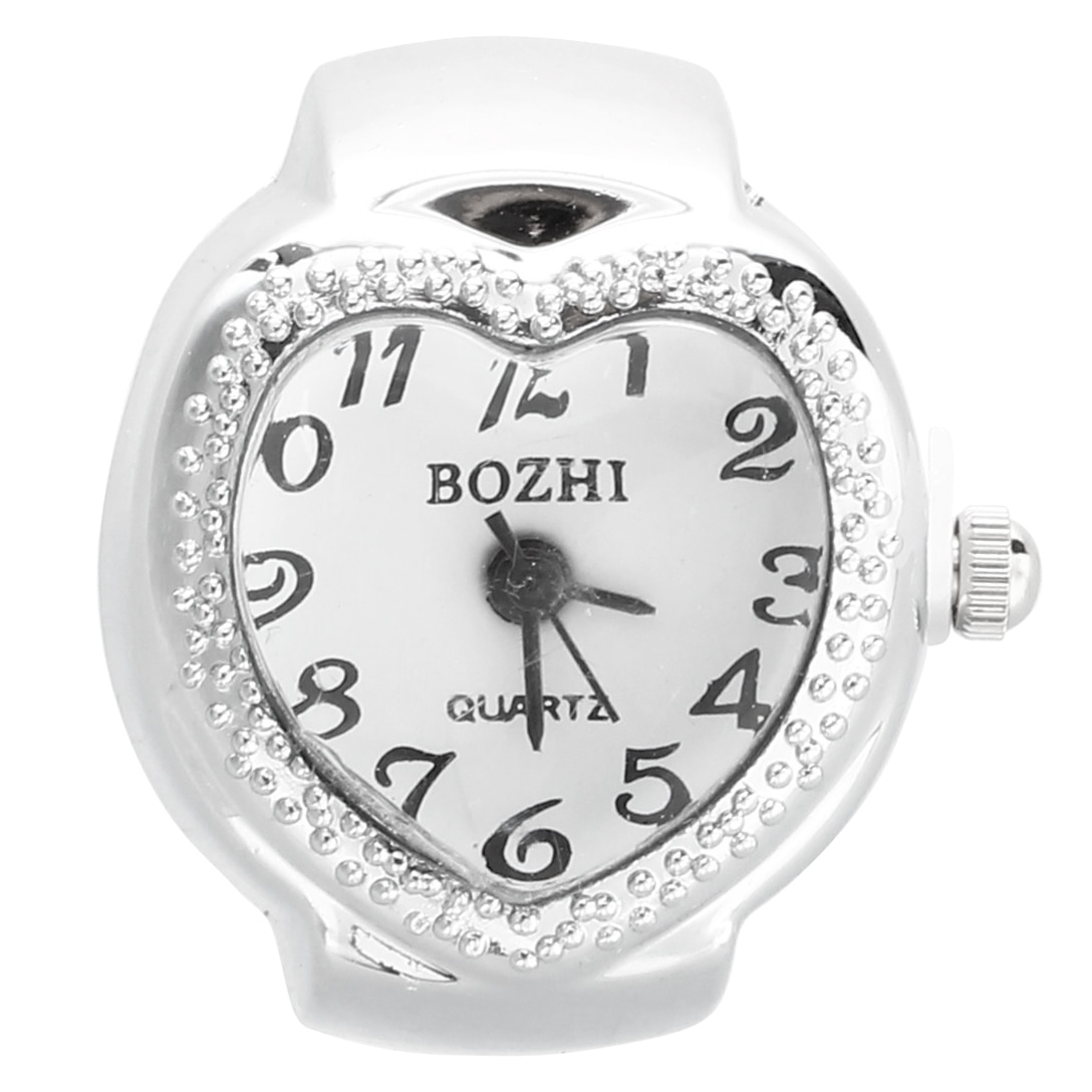 Silver Tone Quartz Heart Pocket Finger Ring Watch
