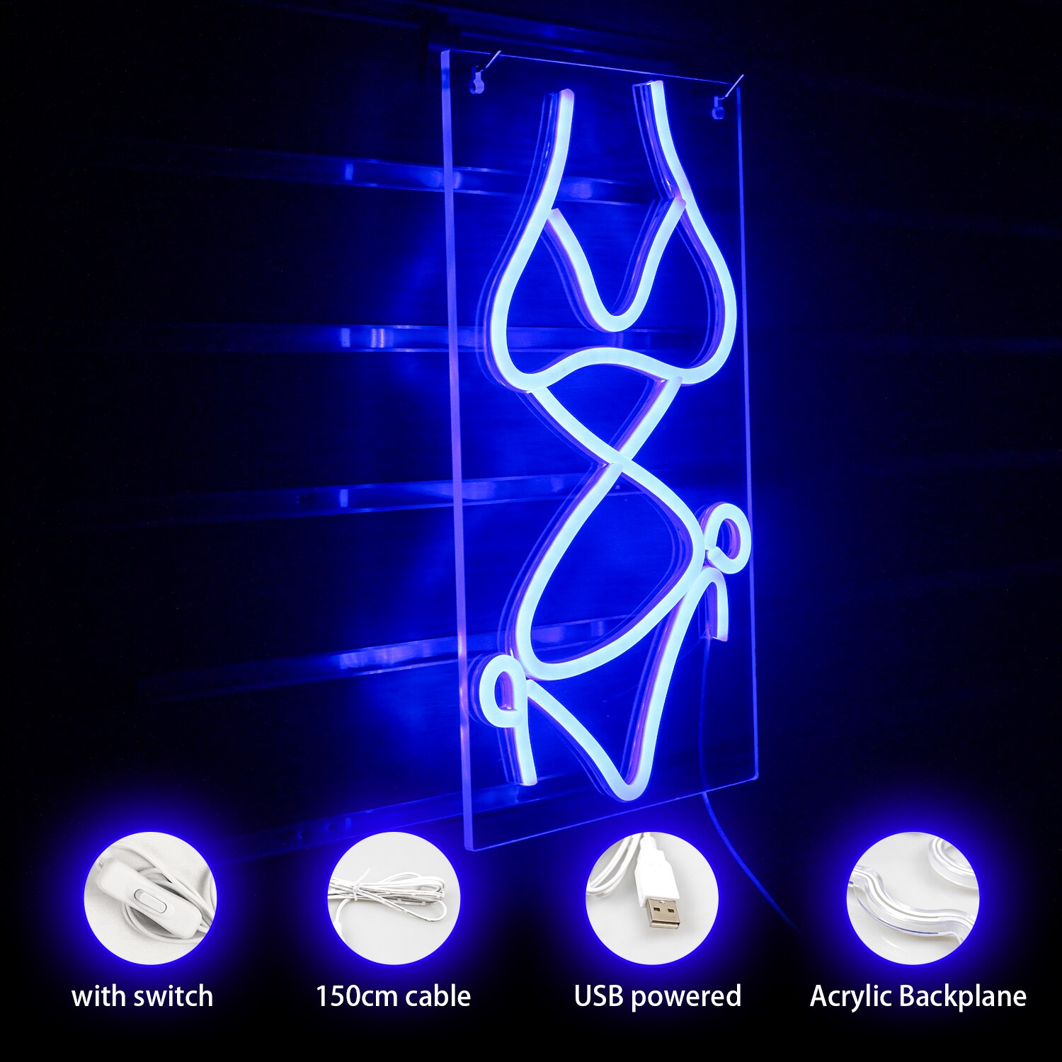 Ineonlife – Bikini LED néon Sexy pour femmes, modèle en acrylique, montage mural, Bar, fête, Club, maison, chambre à coucher, boutique, lumières décoratives publicitaires