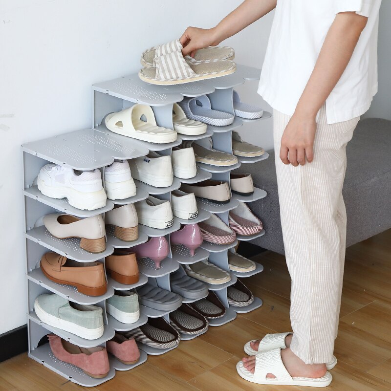 DIY 6 Layers Stackable Shoe Hanger Assembly Integrated Space Saving Shoes Storage Rack Large Capacity Cabinet Shoe Organizer