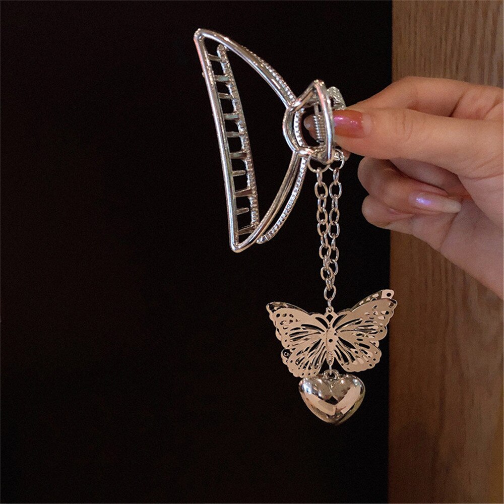 Cosysail Kpop Jahrgang Hohl Schmetterling Liebe Anhänger Haar Clip für Kühle Egirl Lange Quaste Metall Haarnadel Kopfschmuck Schmuck