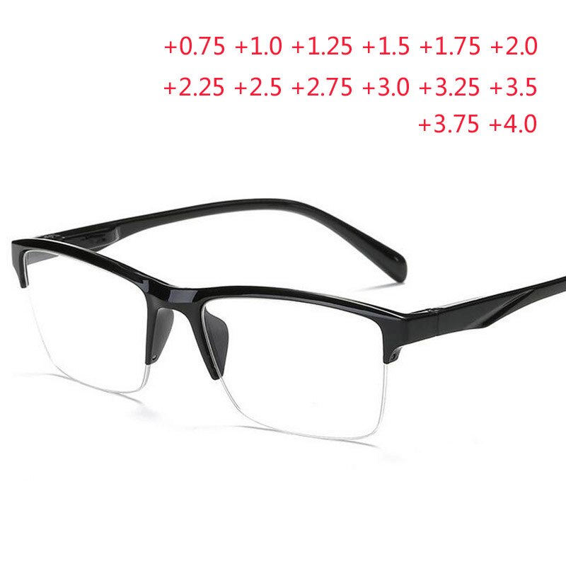 Preto Metade Quadro de Leitura Óculos Anti-fadiga Óculos lupa + 0.75 + 1.0 + 1.25 + 1.75 + 2.0 + 2.25 + 2.75 + 3.25 + 3.5 + 4.0