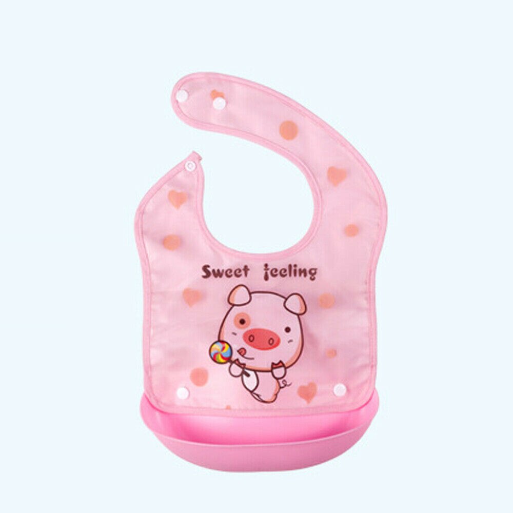 Kleinkind Baby Wasserdichte Silikon Lätzchen Cartoon Tier Waschbar Roll Up Crumb Catcher Fütterung Essen Schürzen Infant Baby Lätzchen: Rosa