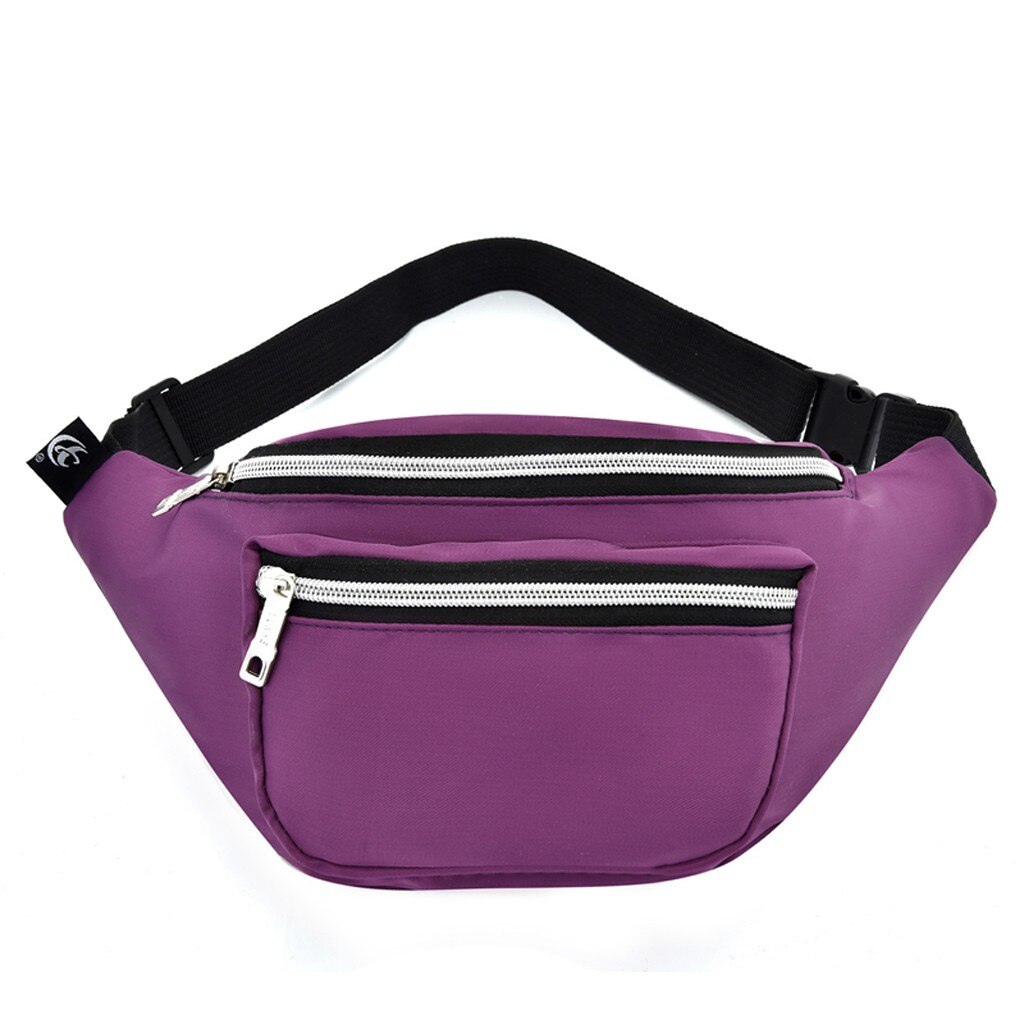 30 # Pure Zwarte Tas Vrouwen Pure Kleur Nylon 2 Rits Messenger Bag Borst Bag Heuptas Telefoon tas Clutch Tassen: Purple