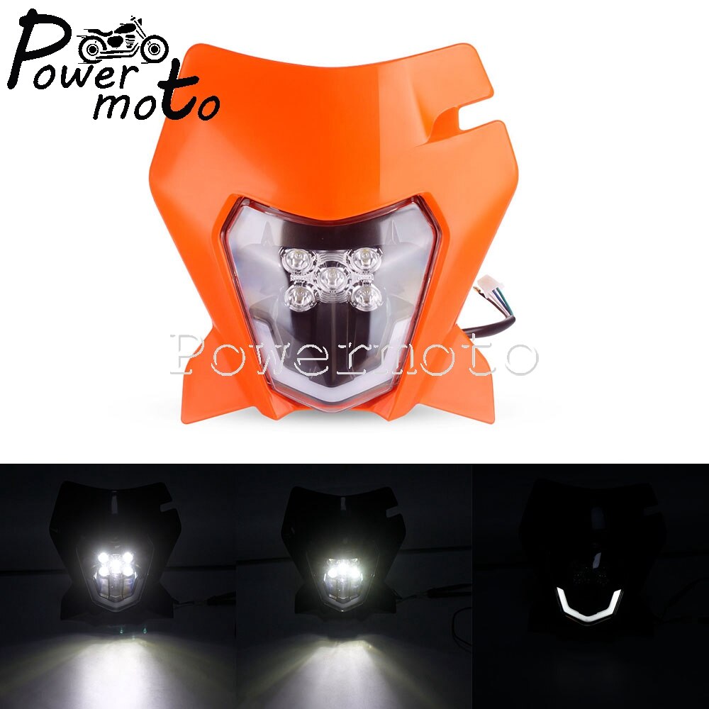 Enduro MX Dirt Bike Hi/Lo Beam Headlamp LED Headlight Mask For EXC EXC-F XC-W 250 300 350 450 500 690 SMC Enduro FREERIDE 250: 058  orange
