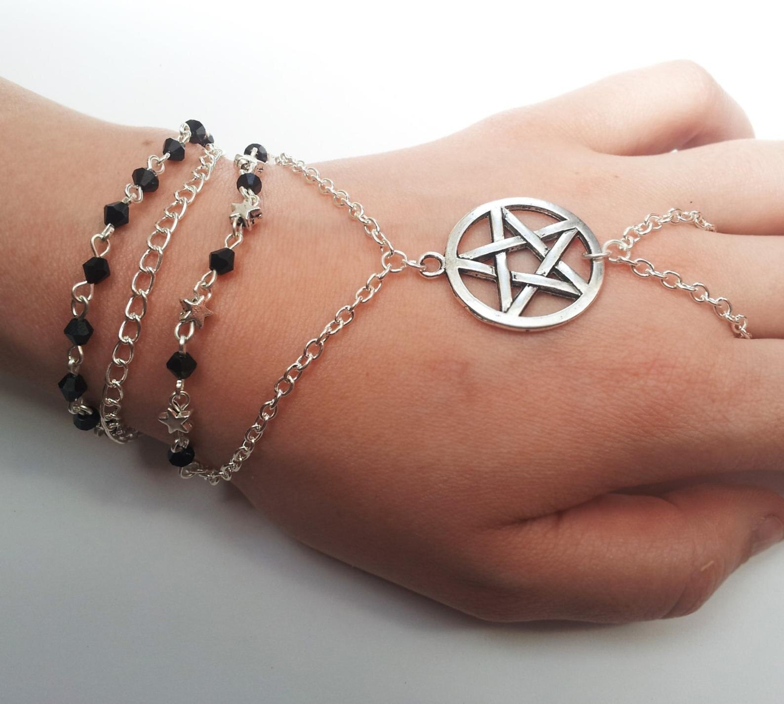 Gouden Hand Chain, Hand Sieraden, Slave Armband, Boho Vinger Armband, Ring Ketting Hechten Armband, vriendschap Armband: Silver--0123