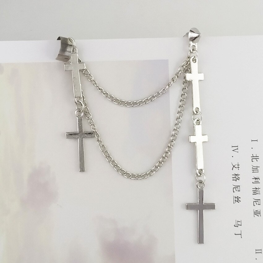 1 sztuka moda łańcuch w stylu biodro-chmiel kolczyki kość robić ucha klip gwintownica spadek mankiet podwójny łańcuch przeszywający kolczyki biżuteria dla obu płci: 07srebro